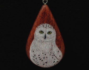 Snowy Owl on Bubinga Wood Pendant