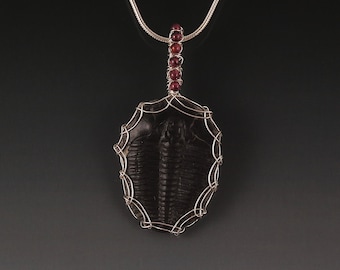 Trilobite Fossil Pendant Necklace Sterling Silver Viking Knit Wire Wrapped