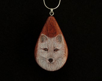 Arctic Fox on Bubinga Wood Pendant