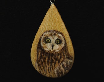 Short Eared Owl on Quarter Sawn Ash Wood Pendant