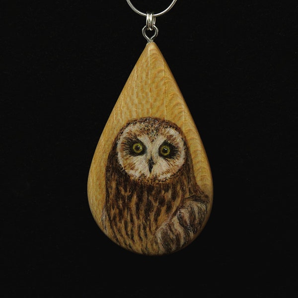 Short Eared Owl on Quarter Sawn Ash Wood Pendant