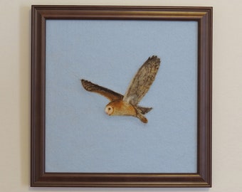 Barn Owl Needle Felted Wool Painting