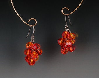 Crystal Cluster Earrings - Fire Opal