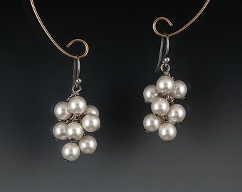 Crystal Pearl Cluster Earrings - White