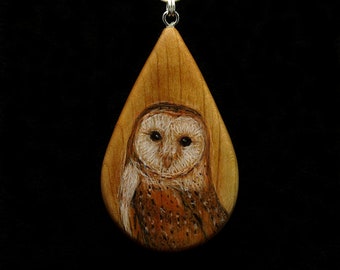 Barn Owl on Cherry Wood Pendant