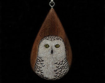 Snowy Owl on Walnut Wood Pendant