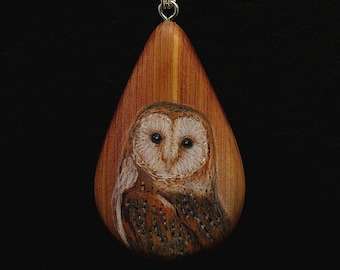 Barn Owl on Cedar Wood Pendant