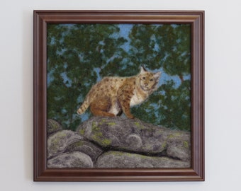 Bobcat Needle Felted Wool Painting