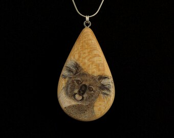 Koala on Quarter Sawn Ash Wood Pendant