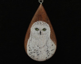 Snowy Owl on Walnut Wood Pendant