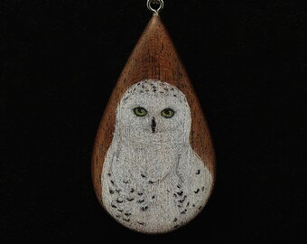 Snowy Owl on Walnut Wood Pendant