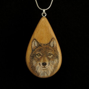 Wolf on Beechnut Wood Pendant