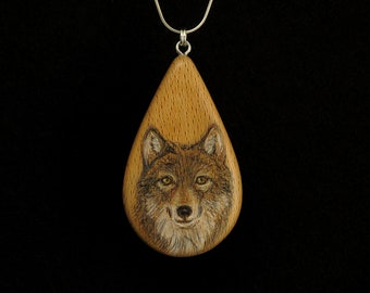 Wolf on Beechnut Wood Pendant