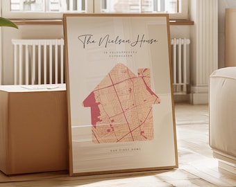 Custom New Home Gift – Personalised House Map Print, First Home Wall Art, Housewarming Gift, Moving Gift, Move in Present