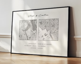 Personalised Couple Map - Engagement Gift, Map Prints Any Location, City Print, Town Map, Love Map Print, Map Gift, Map Prints Poster