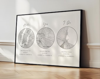 Custom Engagement Map Print – Personalised Couple Wall Art Gift