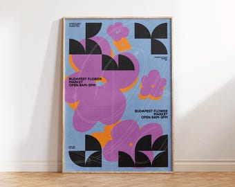 Abstract Flower Wall Art Budapest Flower Market Retro Poster Contemporary Art Graphic Design Print Floral Poster Living Room Art