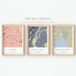 Set of 3 Custom Map, City Map Prints, Custom Location, Personalized Map Wall Art, City Poster Gift, City Map Present, Travel Posters