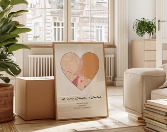 Personalised Engagement Map Print – Custom Wedding Gift & Valentine’s Day Present