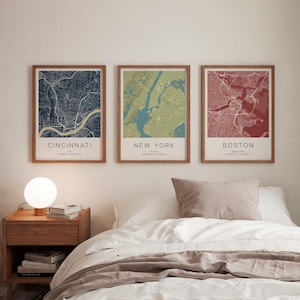 Set van 3 aangepaste kaartposters gepersonaliseerde kaart afdrukken stadsposter muurkunst elke locatie stad huwelijkscadeau verjaardagscadeau geboorteplaats kaart