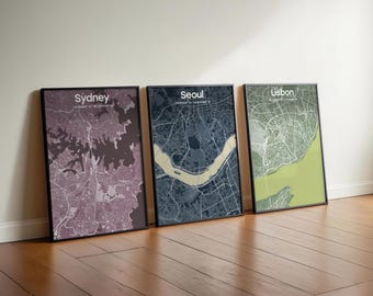 Mapas personalizados para qualquer local com oferta de 3 por 2 - Pacote de mapas da cidade com impressão da cidade, pôster de viagem, mapa personalizado, localização, arte de parede, presente de casamento