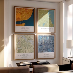 Aangepaste kaart set van 4 stadskaart wordt afgedrukt reisposter aangepaste kaart afdruk aangepaste locatie gepersonaliseerde kaart afdruk stad poster kunst aan de muur huwelijkscadeau