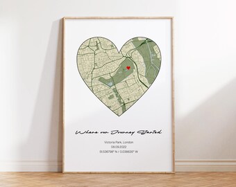 Engagement Personalized Map Print - Wedding Present, Valentines Day Gift