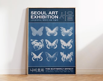 Abstract Butterfly Fine Art Print, Seoul Museum Exhibition Wall Art, Retro Graphic Design Butterfly Effect Poster