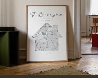 Custom New Home Gift – Personalised House Map Print, First Home Wall Art, Housewarming Gift, Moving Gift, Move in Present