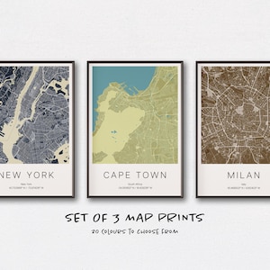 Conjunto de 3 mapas personalizados, impressões de mapas da cidade, impressão de mapas personalizados, qualquer local personalizado, impressão de mapas personalizados, arte de parede de pôster da cidade, presente de mapa da cidade