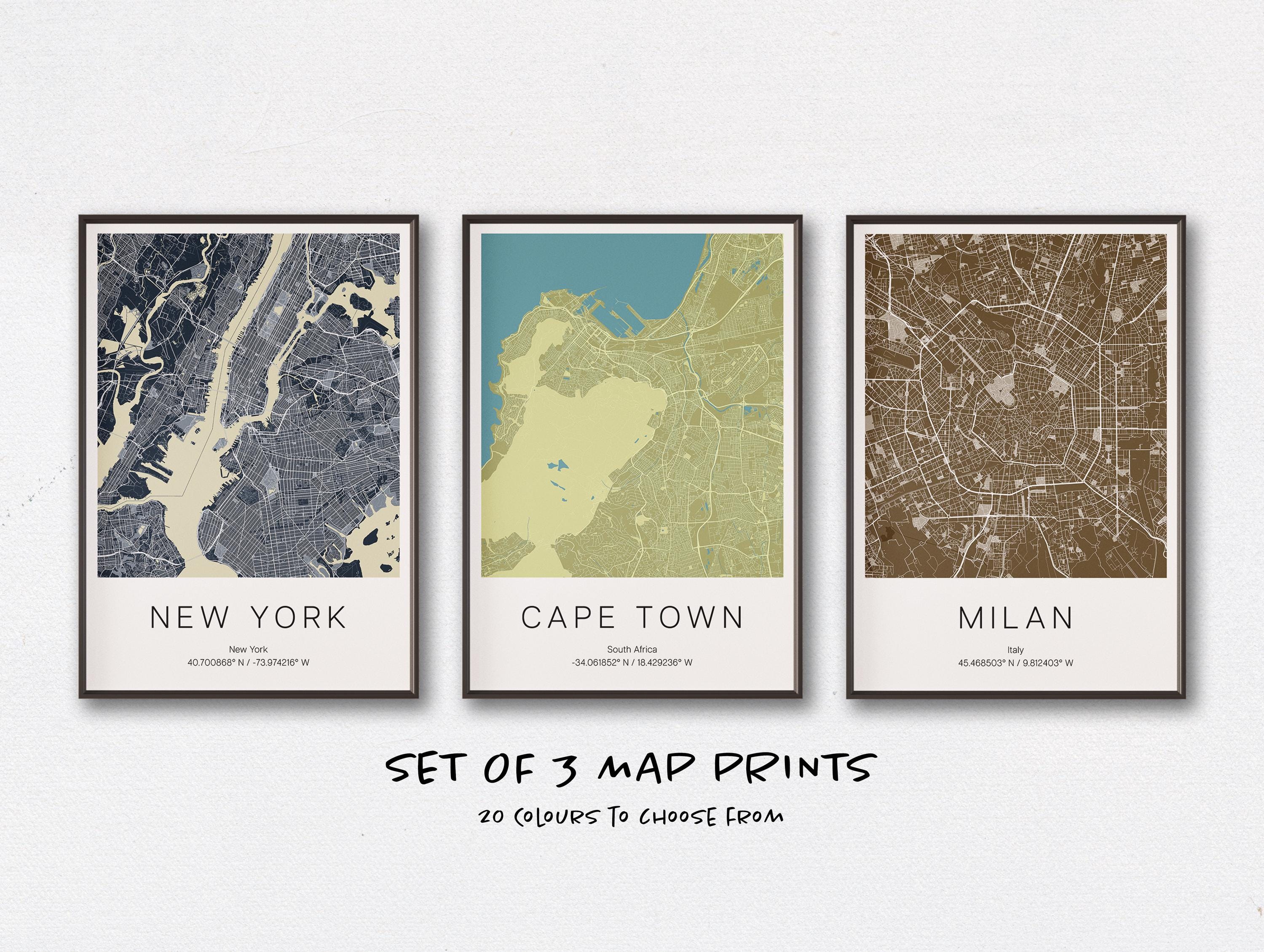 Set of 3 Custom Maps, City Map Prints, Custom Map Print