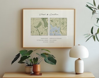 Personalised Couple Map Print – Custom Engagement Gift, Any Location City or Town Map