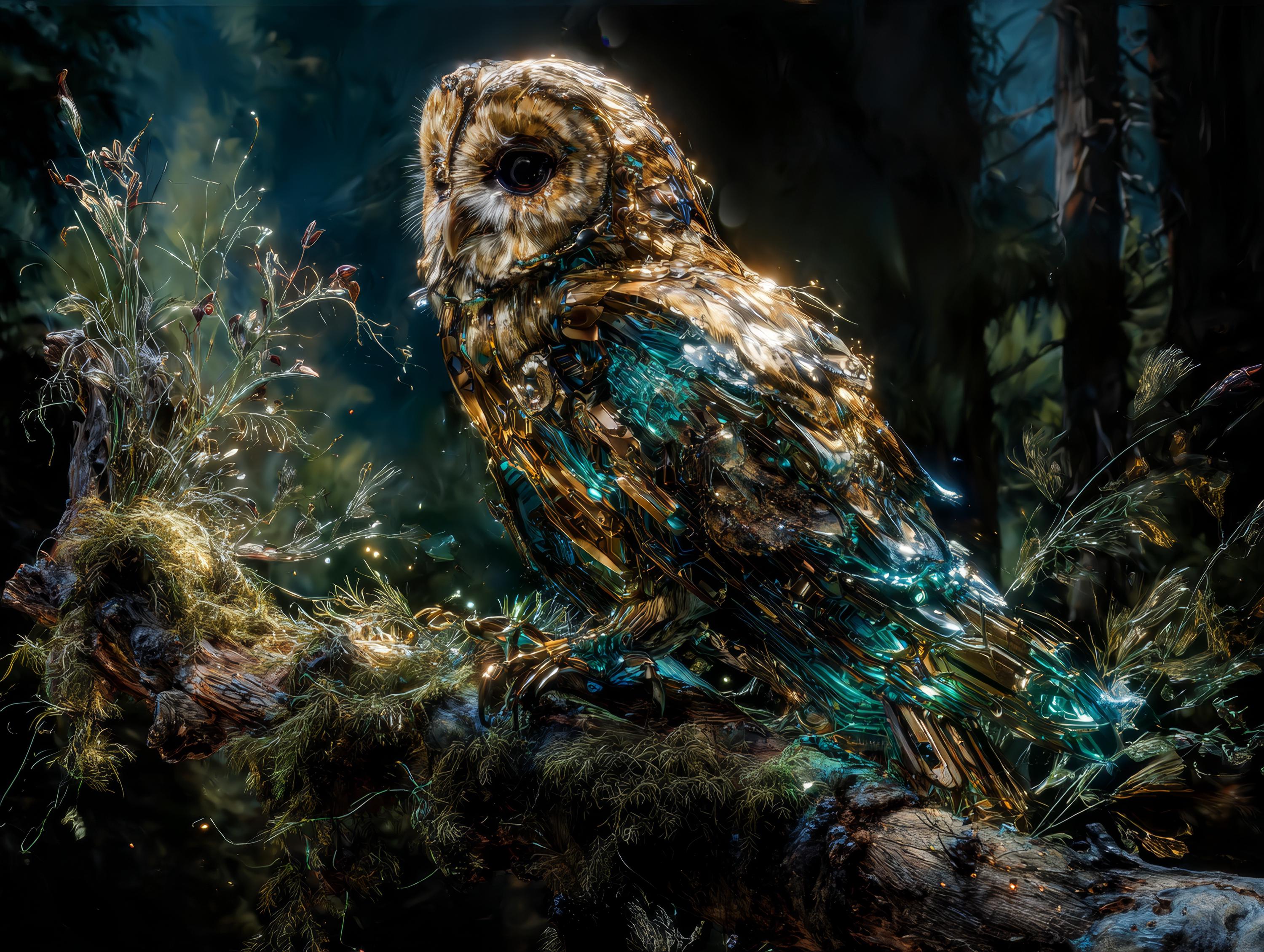 Steampunk Owl Digital Art Print, Tech-Organic Guardian (High-Res Digital Download)