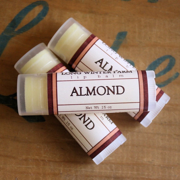 Almond Lip Balm - One Tube Beeswax Shea Cocoa Butter Jojoba