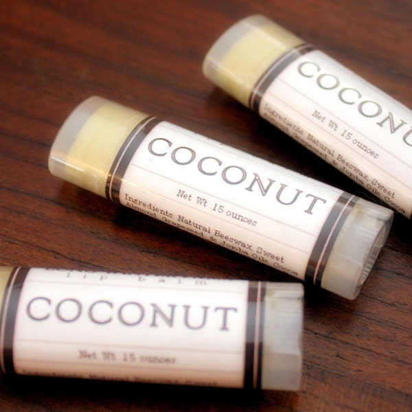 Coconut Lip Balm - One Tube Beeswax Shea Cocoa Butter Jojoba