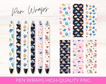 Book Lover Pen Wrap Sublimation Designs: Seamless Patterns (Digital Download)