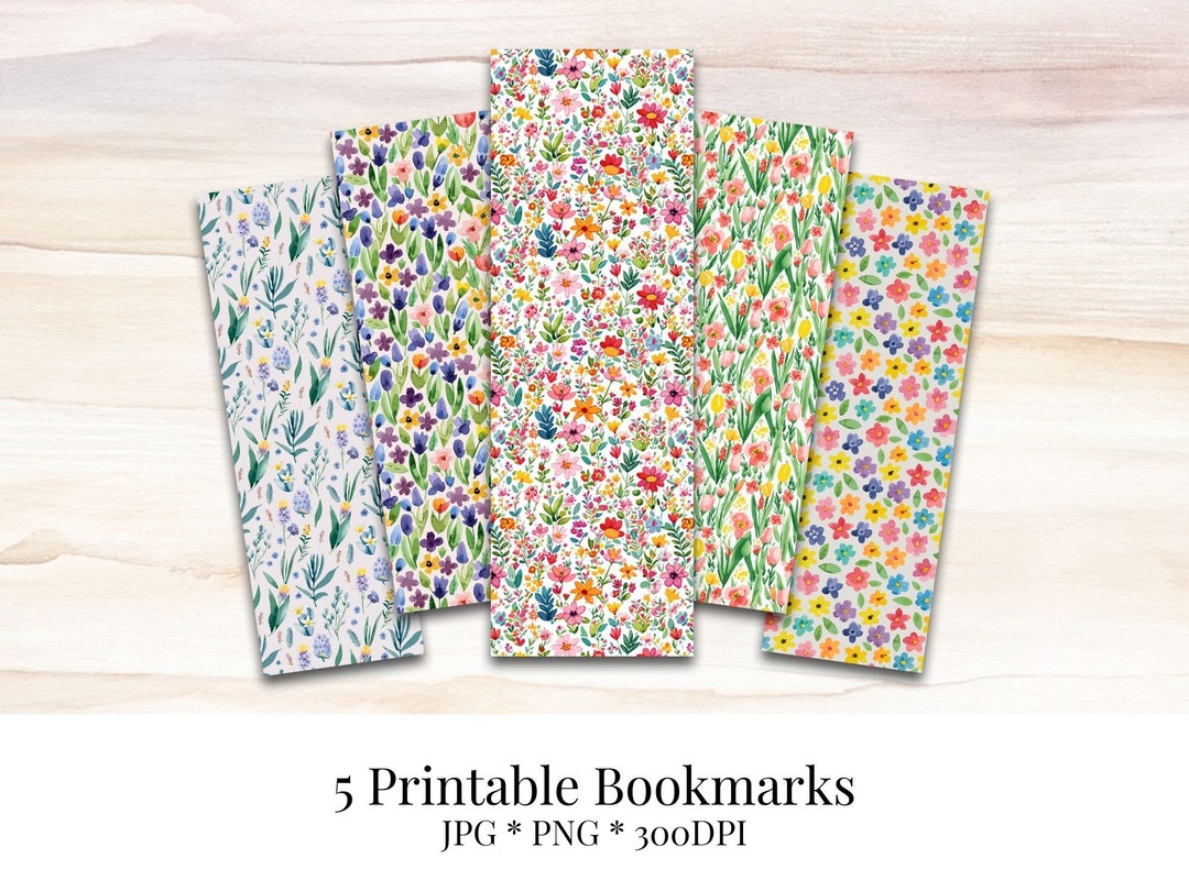 5 Spring Flowers Digital Printable Bookmarks Floral Bookmark Set JPG ...