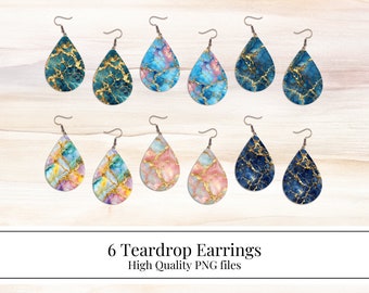 Marble Teardrop Earring Designs: Sublimation PNG Bundle (Digital Download)