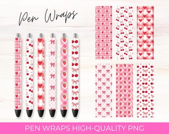 Kokette Pen Wraps: Kirsche, Schleife, Erdbeere Design (Digitaler Download)