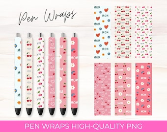 Mother's Day Pen Wraps | Floral Designs, Sublimation PNG (Digital Download
