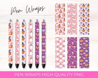 Halloween Pen Wraps: Spooky Pumpkin, Ghost, Skull Designs (Digital Download)