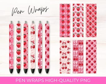 Cherry Strawberry Pen Wraps Bundle: Coquette Pink Designs (Digital Download)