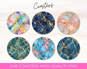 Marble Car Coaster Sublimation Designs: Pink, Blue, Gold (Digital Download)
