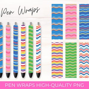 6 Stripes Pen Wraps Waves Pen Wrap Designs Bundle Colourful Pen Design DIGITAL DOWNLOAD