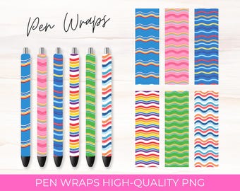 Stripes and Waves Pen Wrap Designs: Colorful Sublimation Bundle (Digital Download)
