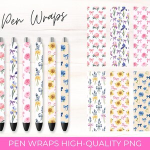 6 Romantic Garden Pen Wraps Cute Pen Wrap Designs Bundle Coquette Floral Pen Design Flowers Pen Wraps DIGITAL DOWNLOAD