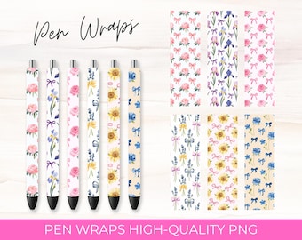 Floral Pen Wraps: Romantic Garden Designs Bundle (Digital Download, PNG Files)