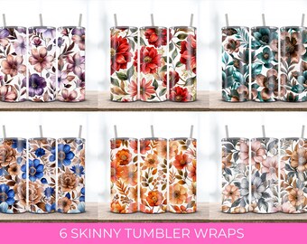 6 Floral Tumbler Wraps: Boho Flower Designs (Digital Download)
