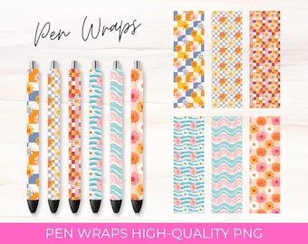 Groovy Flower Pen Wraps Bundle: 6 Hippie Pattern PNGs (Digital Download)