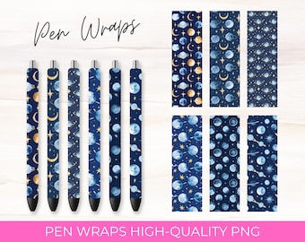 Celestial Pen Wraps, Night Sky Planets and Stars Designs, 6 PNG Files (Digital Download)